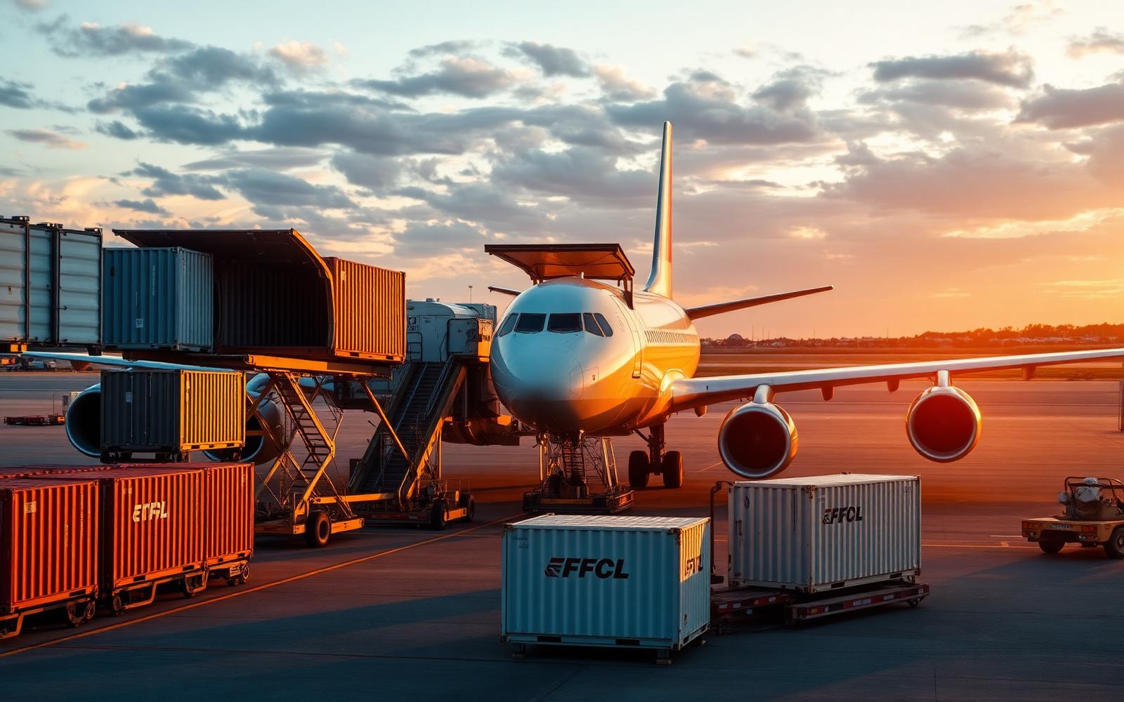 Cargo airplane being loaded with freight
